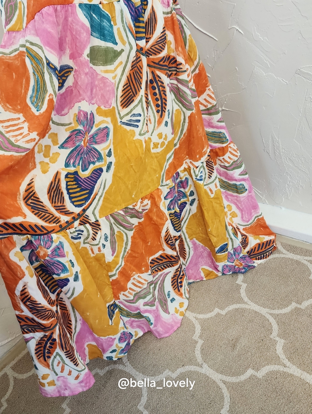 Tropical Boho Floral Spaghetti-Strap Maxi Dress in Pink & Orange - Picture 6 of 10